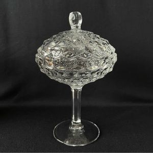 Fostoria Footed Covered Candy Dish - American - Vintage - Cube Motif